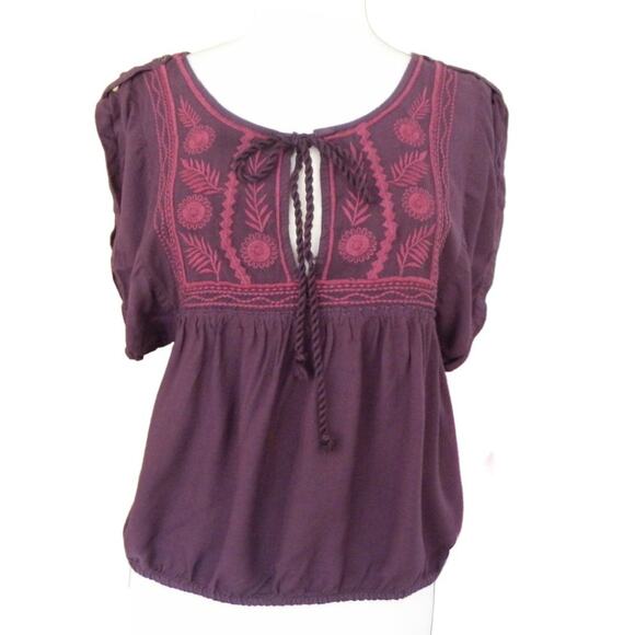 Free People Purple Peasant Top Embroidered + Lace Back - Picture 2 of 8